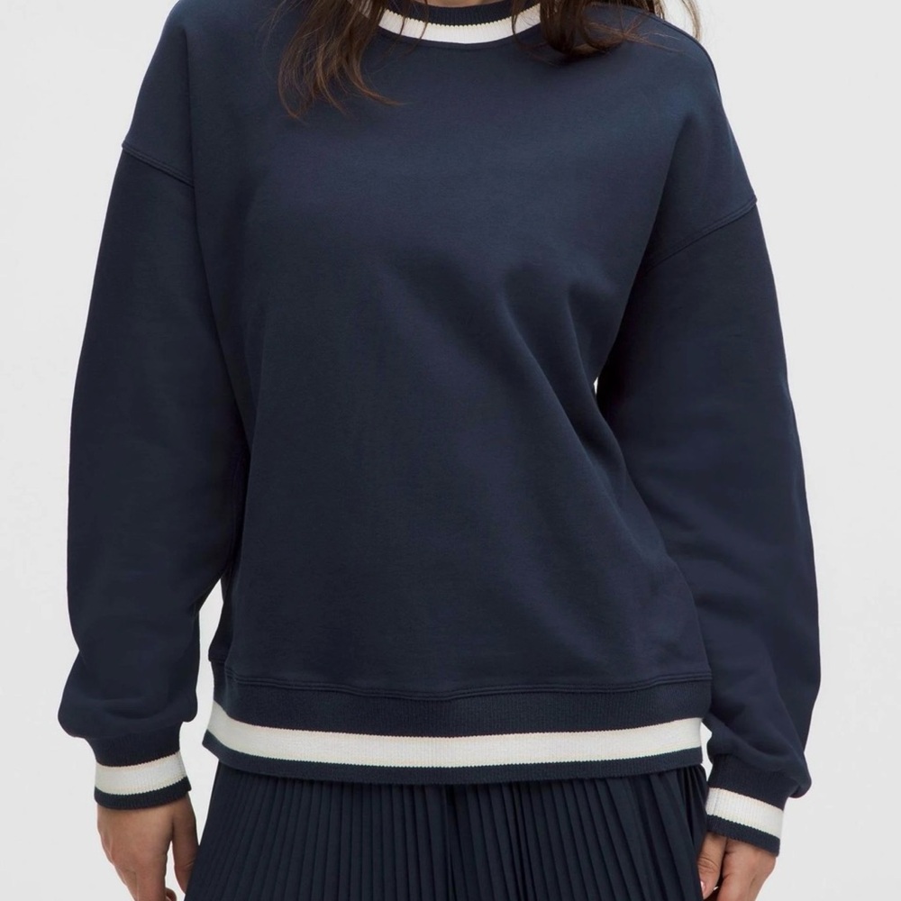Lululemon Perfectly Oversized Ringer Crew Neck Navy Sweatshirt - Picture 2 of 7